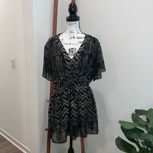 Free People Black and Gold Patterned Mini Dress